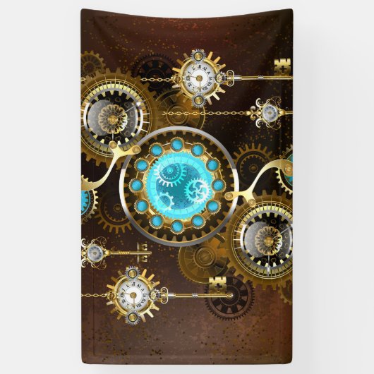 Steampunk Rusty Hintergrund mit türkisfarbenen Lin Banner (Vertikal)