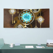 Steampunk Rusty Hintergrund mit türkisfarbenen Lin Banner (Messe)