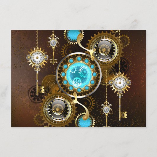 Steampunk Rusty Hintergrund mit türkisfarbenen Lin Begleitkarte (Vorderseite)