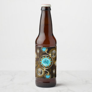 Steampunk Rusty Hintergrund mit türkisfarbenen Lin Bierflaschenetikett