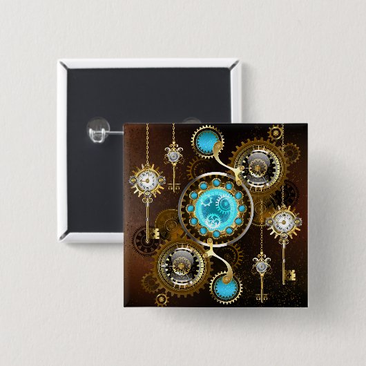 Steampunk Rusty Hintergrund mit türkisfarbenen Lin Button (Vorne & Hinten)