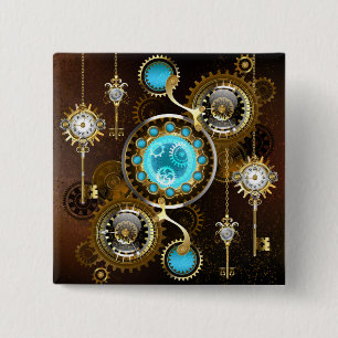 Steampunk Rusty Hintergrund mit türkisfarbenen Lin Button