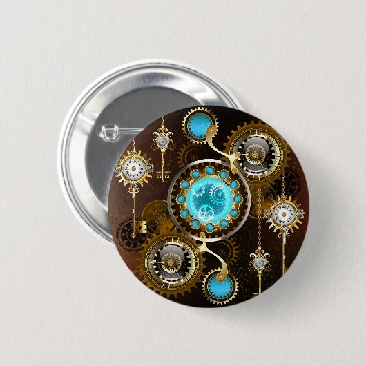 Steampunk Rusty Hintergrund mit türkisfarbenen Lin Button (Vorne & Hinten)