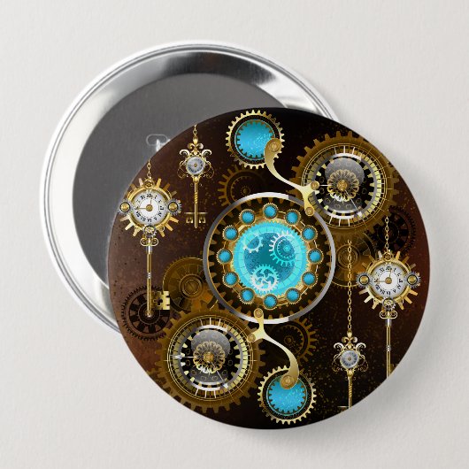 Steampunk Rusty Hintergrund mit türkisfarbenen Lin Button (Vorne & Hinten)