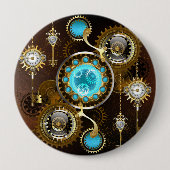 Steampunk Rusty Hintergrund mit türkisfarbenen Lin Button (Vorderseite)