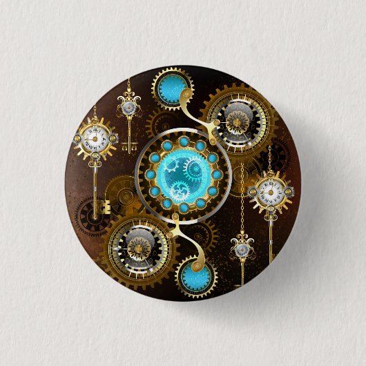 Steampunk Rusty Hintergrund mit türkisfarbenen Lin Button (Vorderseite)