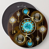 Steampunk Rusty Hintergrund mit türkisfarbenen Lin Button (Vorne & Hinten)