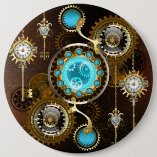 Steampunk Rusty Hintergrund mit türkisfarbenen Lin Button