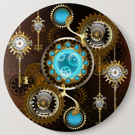 Steampunk Rusty Hintergrund mit türkisfarbenen Lin Button (Vorderseite)