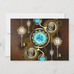 Steampunk Rusty Hintergrund mit türkisfarbenen Lin Dankeskarte