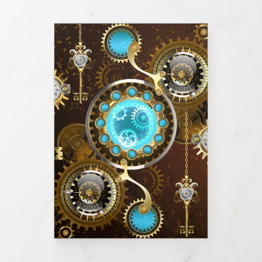Steampunk Rusty Hintergrund mit türkisfarbenen Lin Dreifach Gefaltete Karte (Cover)