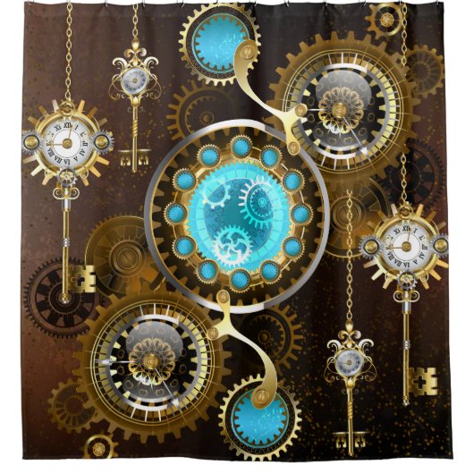 Steampunk Rusty Hintergrund mit türkisfarbenen Lin Duschvorhang (Vorderseite)