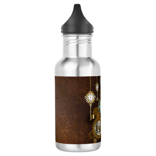 Steampunk Rusty Hintergrund mit türkisfarbenen Lin Edelstahlflasche (Links)