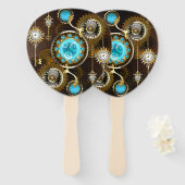 Steampunk Rusty Hintergrund mit türkisfarbenen Lin Fächer (Vorne und Hinten)