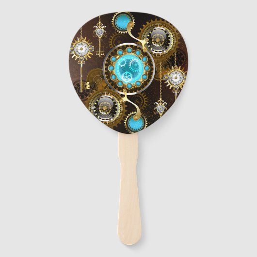 Steampunk Rusty Hintergrund mit türkisfarbenen Lin Fächer (Vorderseite)