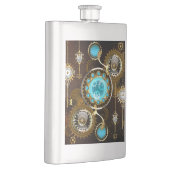 Steampunk Rusty Hintergrund mit türkisfarbenen Lin Flachmann (Rechts)