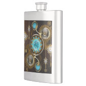 Steampunk Rusty Hintergrund mit türkisfarbenen Lin Flachmann (Links)