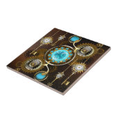 Steampunk Rusty Hintergrund mit türkisfarbenen Lin Fliese (Seite)