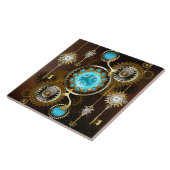 Steampunk Rusty Hintergrund mit türkisfarbenen Lin Fliese (Seite)