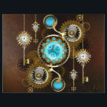 Steampunk Rusty Hintergrund mit türkisfarbenen Lin Flyer<br><div class="desc">Türkisfarbene Linsen mit antiker Uhr mit Messinggetrieben und goldenen Tasten auf rostigem,  braunem Hintergrund. Steampunkstil.</div>