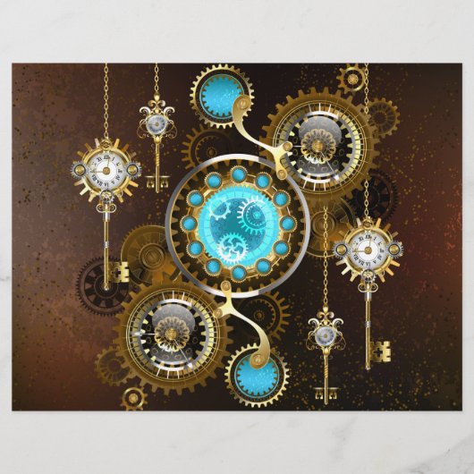 Steampunk Rusty Hintergrund mit türkisfarbenen Lin Flyer (Vorne)