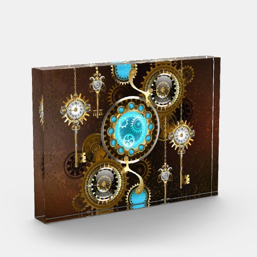 Steampunk Rusty Hintergrund mit türkisfarbenen Lin Fotoblock (Links)