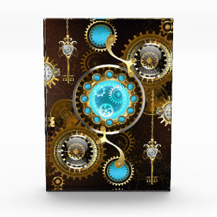 Steampunk Rusty Hintergrund mit türkisfarbenen Lin Fotoblock