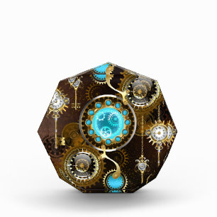 Steampunk Rusty Hintergrund mit türkisfarbenen Lin Fotoblock