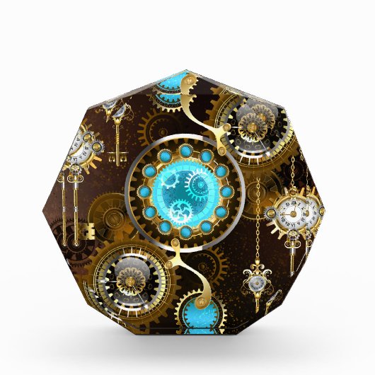 Steampunk Rusty Hintergrund mit türkisfarbenen Lin Fotoblock (Vorderseite)