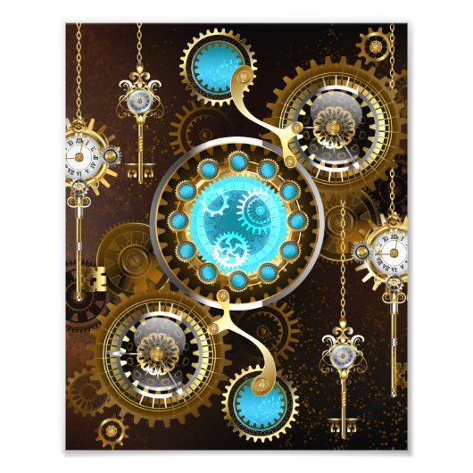 Steampunk Rusty Hintergrund mit türkisfarbenen Lin Fotodruck (Vorne)