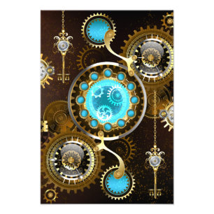 Steampunk Rusty Hintergrund mit türkisfarbenen Lin Fotodruck