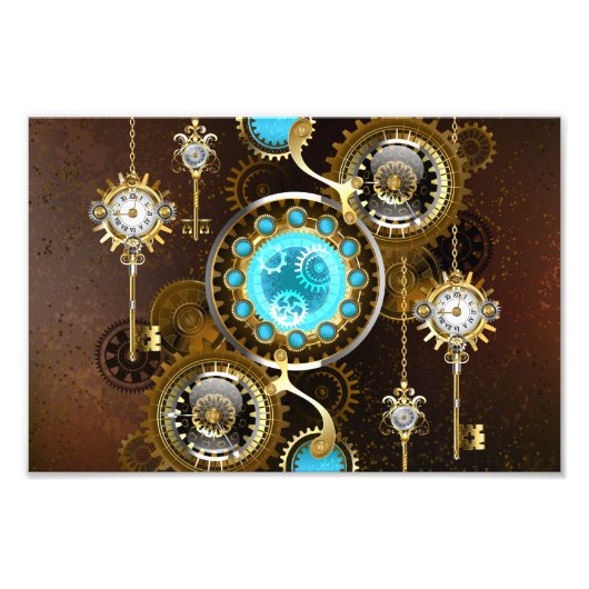 Steampunk Rusty Hintergrund mit türkisfarbenen Lin Fotodruck (Vorne)