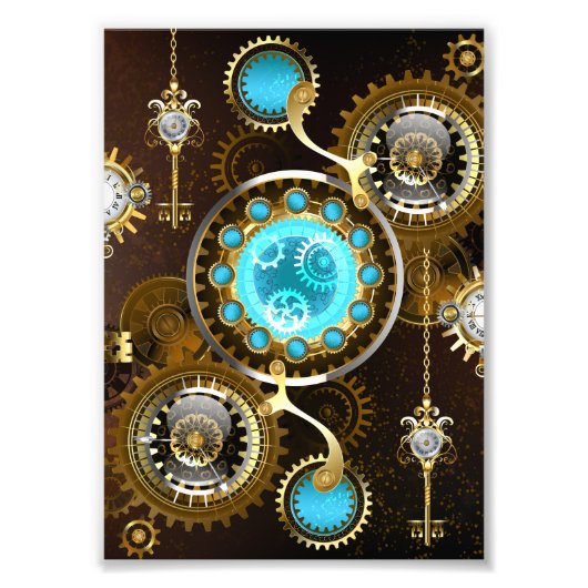 Steampunk Rusty Hintergrund mit türkisfarbenen Lin Fotodruck (Vorne)