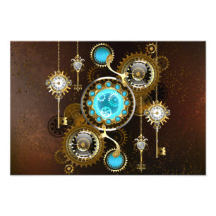 Steampunk Rusty Hintergrund mit türkisfarbenen Lin Fotodruck
