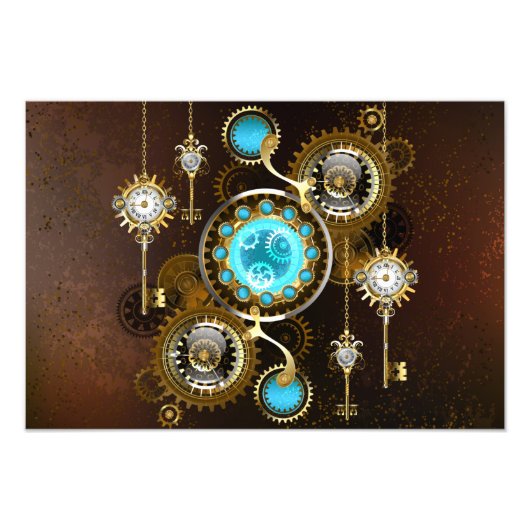 Steampunk Rusty Hintergrund mit türkisfarbenen Lin Fotodruck (Vorne)