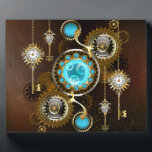 Steampunk Rusty Hintergrund mit türkisfarbenen Lin Fotoplatte<br><div class="desc">Türkisfarbene Linsen mit antiker Uhr mit Messinggetrieben und goldenen Tasten auf rostigem,  braunem Hintergrund. Steampunkstil.</div>