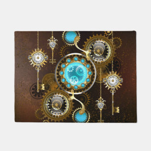 Steampunk Rusty Hintergrund mit türkisfarbenen Lin Fußmatte