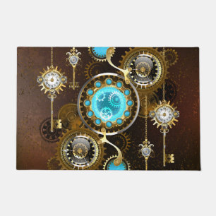 Steampunk Rusty Hintergrund mit türkisfarbenen Lin Fußmatte