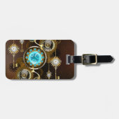 Steampunk Rusty Hintergrund mit türkisfarbenen Lin Gepäckanhänger (Vorderseite horizontal)