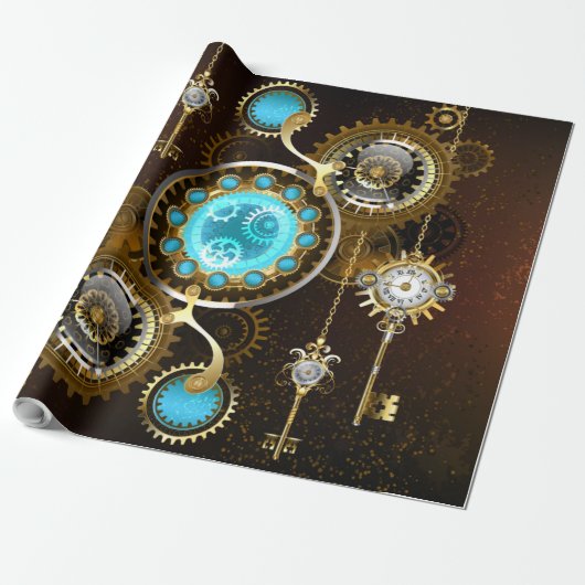 Steampunk Rusty Hintergrund mit türkisfarbenen Lin Geschenkpapier (Ungerollt)