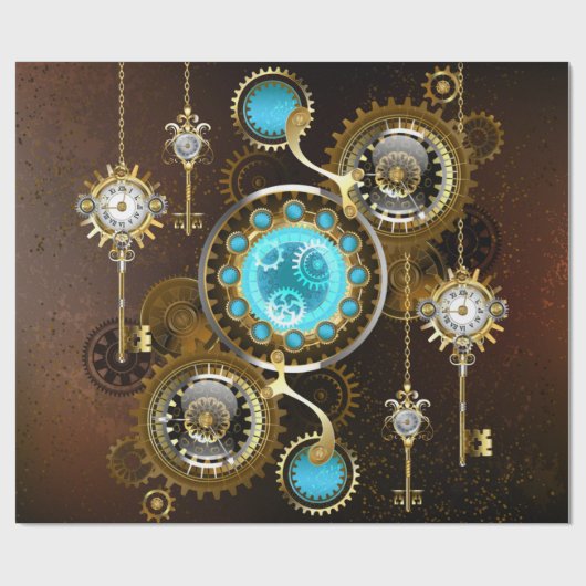 Steampunk Rusty Hintergrund mit türkisfarbenen Lin Geschenkpapier (Flach)