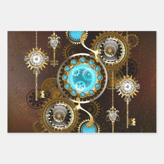 Steampunk Rusty Hintergrund mit türkisfarbenen Lin Geschenkpapier Set (Vorderseite 2)