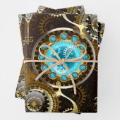 Steampunk Rusty Hintergrund mit türkisfarbenen Lin Geschenkpapier Set (Beispiel)