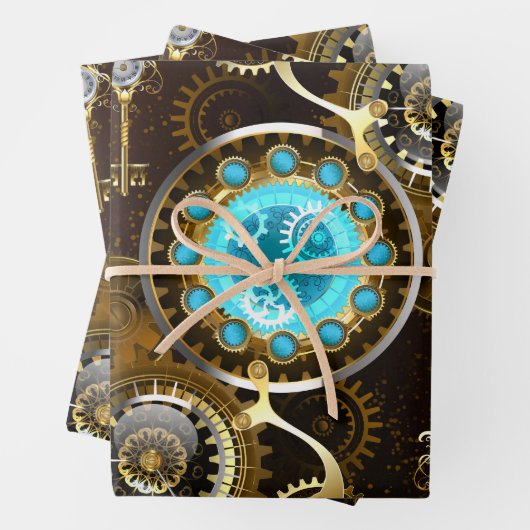 Steampunk Rusty Hintergrund mit türkisfarbenen Lin Geschenkpapier Set (Beispiel)