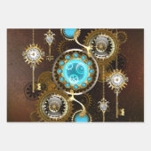 Steampunk Rusty Hintergrund mit türkisfarbenen Lin Geschenkpapier Set (Vorderseite)