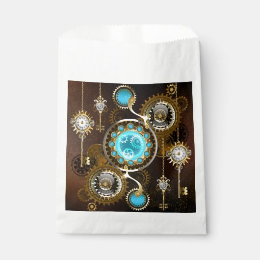 Steampunk Rusty Hintergrund mit türkisfarbenen Lin Geschenktütchen (Vorderseite)