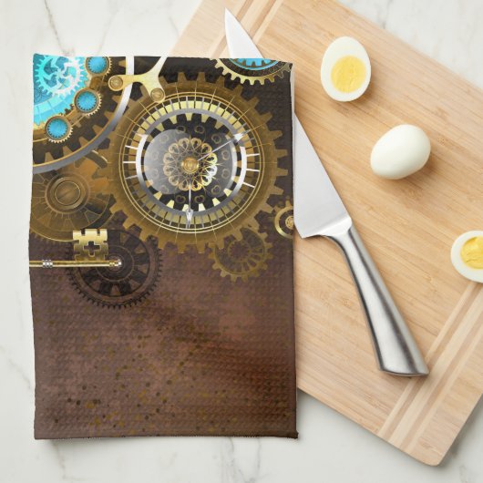 Steampunk Rusty Hintergrund mit türkisfarbenen Lin Geschirrtuch (Viertel Falte)