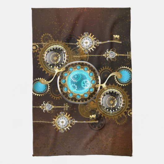 Steampunk Rusty Hintergrund mit türkisfarbenen Lin Geschirrtuch (Vertikal)