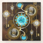 Steampunk Rusty Hintergrund mit türkisfarbenen Lin Glasuntersetzer (Vorderseite)