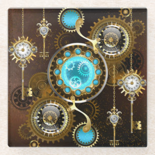 Steampunk Rusty Hintergrund mit türkisfarbenen Lin Glasuntersetzer